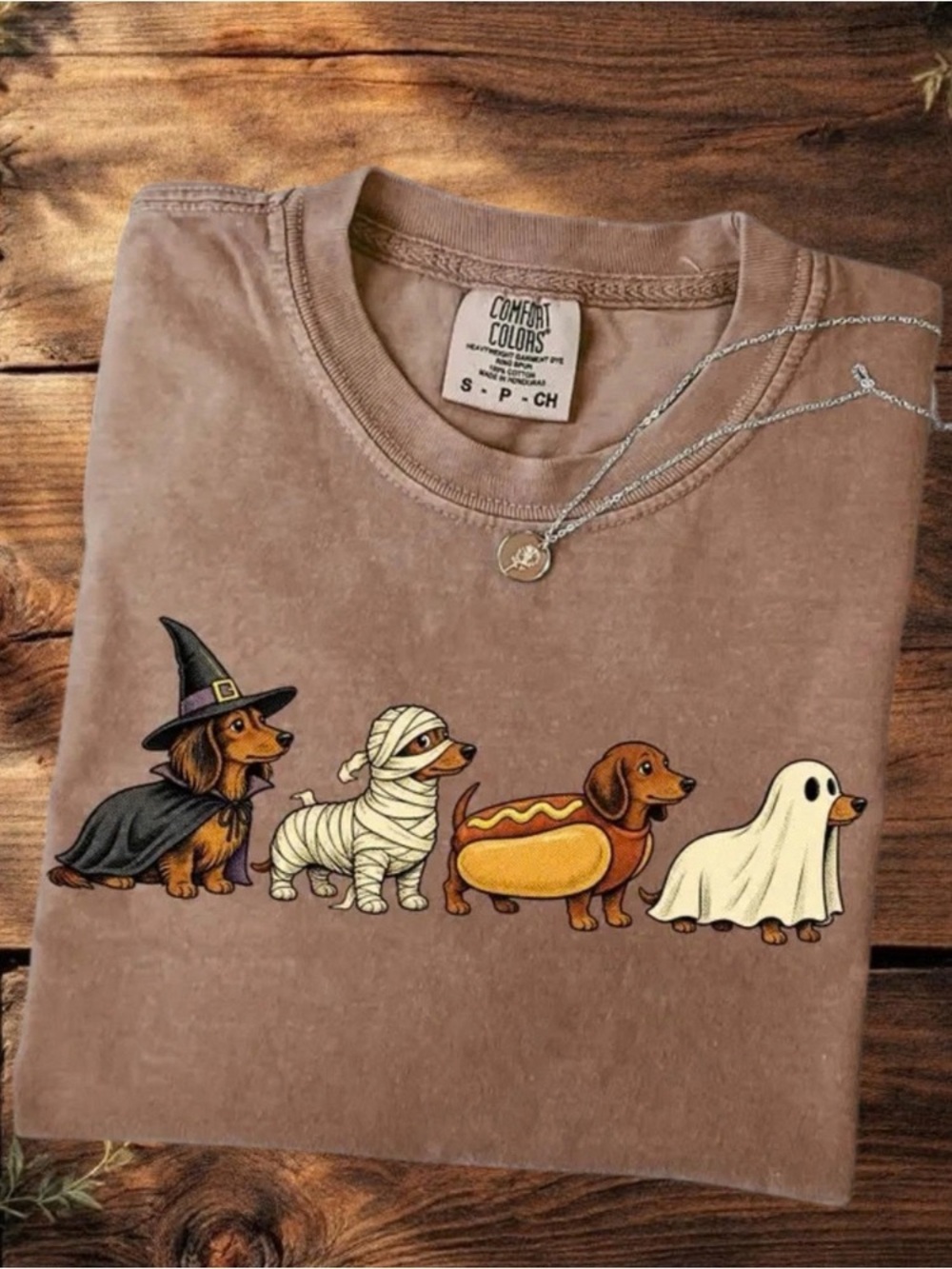 Comfort Colors Espresso Short Sleeve Tee with Halloween Dachshund Parade Graphic